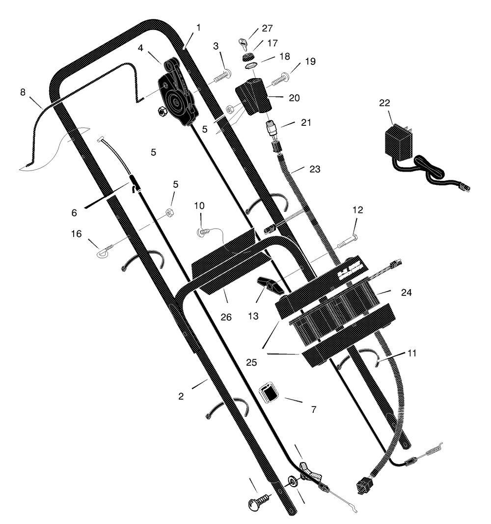 Handle Assembly Diagram and Parts List for 228670X8B 2001 Briggs and Stratton Lawn Mower